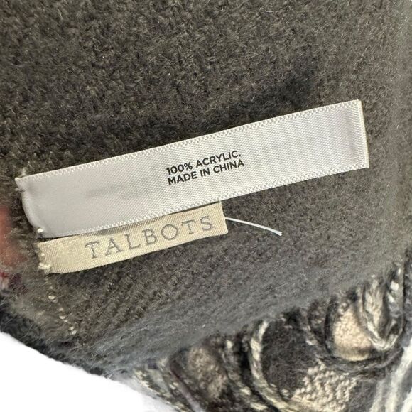 Talbots One Size Black Multi Plaid Reversible Woven Plaid Fringe Ruana Wrap - Picture 4 of 5